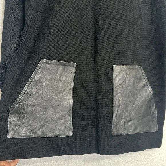 J Crew Merino Wool Black Long Sleeve Top Front Leather Pockets Size Small - Picture 4 of 11